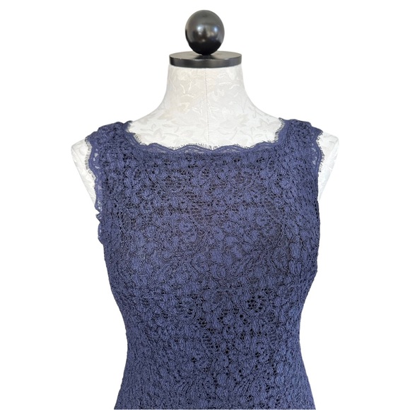 Adrianna Papell Evening Lace Cocktail Dress Navy Exposed Full Back Zip Size 4 - Picture 5 of 16